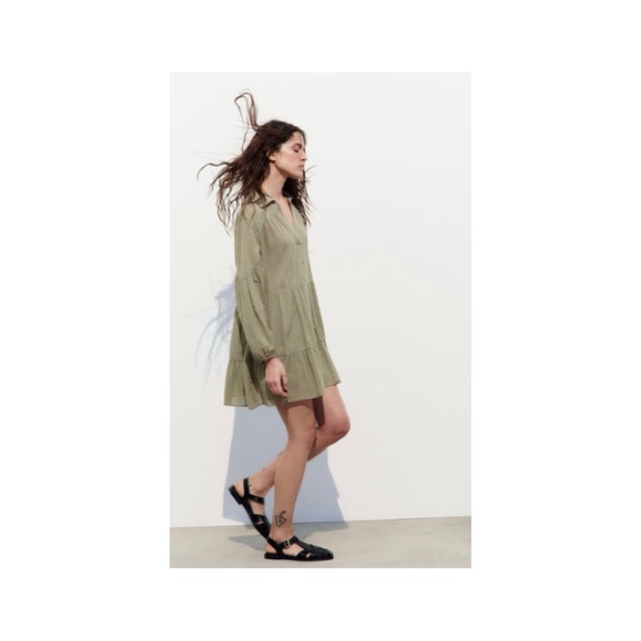 Zara short tiered khaki dress size SMALL - Picture 3 of 6
